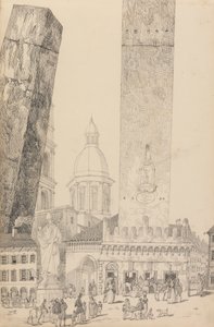 Álbum de 30 Vistas no Tirol e em Itália: Torres inclinadas, Estátua de São Francisco, Bolonha 12 de Nov.r 1840 de Sir Charles D