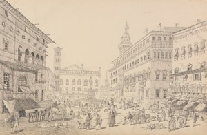 Álbum de 30 Vistas no Tirol e em Itália: Praça de Bolonha, Catedral e Palácio do legado do Papa 12 de Nov.r 1840