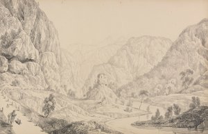 Álbum de 30 Vistas no Tirol e em Itália: Vista no Eisak perto de Mittenwald, 27 de Out.r 1840 de Sir Charles D