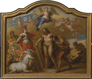 Alegoria do Poder da Grã-Bretanha por Terra, design para um painel decorativo para o coche cerimonial de George I