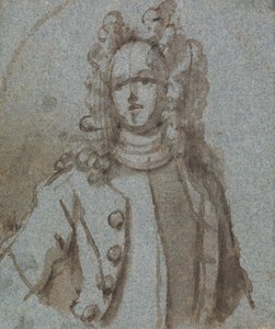 Retrato de um homem que usa uma peruca de fundo cheio