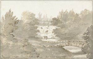 Design para Rustic Bridge abaixo da cascata, Virginia Water (caneta e tinta com lavagem sobre papel)