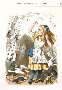 A chuva de cartas. Ilustração para Alice no País das Maravilhas de L. Carroll, 1890 de Sir John Tenniel