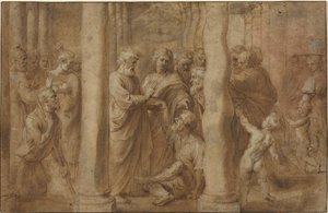 O Milagre do Coxo Curado por São Pedro e São João de Sir Peter Paul Rubens over Anonymous Italian after Parmigianino after Raphael