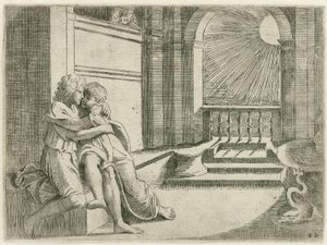 Abimelech ziet Isaak Rebekka liefkozen
Bijbelse scènes (título da série)
Historia del Testamento Vecchio / Pintado em Roma, no Vaticano, por Raffaelle di Urbin (...) (título da série)