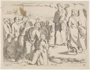 Moisés mostra as tábuas da lei ao povo
Cenas bíblicas (título da série)
Historia del Testamento Vecchio / Dipinta in Roma nel Vaticano da Raffaelle di Urbino (...) (título da série)