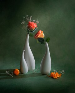 Natureza morta com rosas laranjas de Siyu_Wei APA