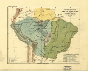 Áreas de distribuição dos tipos de arco e flecha no Brasil central. LOC 2003627075 de Smithsonian Institution