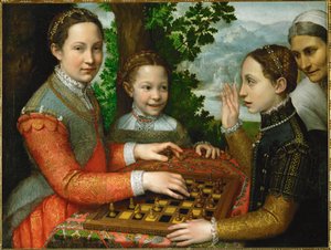 Um jogo de xadrez, envolvendo as três irmãs do pintor e um criado de Sofonisba Anguissola