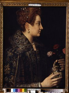 ""Retrato de Mulher de Perfil"" (Retrato Feminino) Pintura de Sofonisba Anguissola (cerca de 1532-1625) Dim. 68,5x52,5 cm Museu Hermitage, São Petersburgo de Sofonisba Anguissola