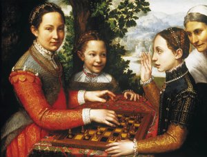 O jogo de xadrez (Retrato das irmãs do artista a jogar xadrez). de Sofonisba Anguissola