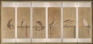 Hawks amarrados, antes de 1606. de Soga Chokuan