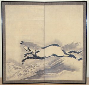 Horse Jumping, japonês, período Edo, século XVIII (tinta sobre papel) (um dos pares) (ver também 121396)