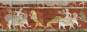 Sogdia - Sogdiana- Arte Sogdiana : Pintura de parede do Salão Vermelho do Palácio, em Varakhsha. Fragmento. Fresco, século 7-8, Ermida do Estado, São Petersburgo. de Sogdian Sogdian
