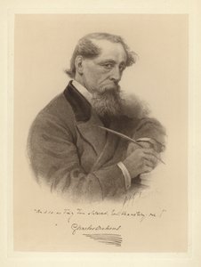 Retrato de Charles Dickens segurando sua caneta (foto a p/b) de Solomon (after) Eytinge