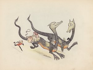 Ilustração para "Little Twin Dragons" de S Rosamond Praeger (litografia a cores)