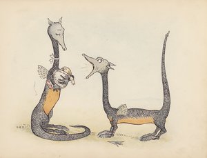 Ilustração para "Little Twin Dragons" de S Rosamond Praeger (litografia a cores)