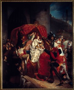 Revolta de Bruges de 1436: "A Duquesa de Borgonha às portas de Bruges" Isabel de Portugal (1397-1471) foi arrependida com seu filho Carlos, o Temerário, sob as fortificações. Pintura de Sophie Rude (1797-1867) 1841 Sol. 1,84x1,5 m Dijon, Museu de F de Sophie Rude