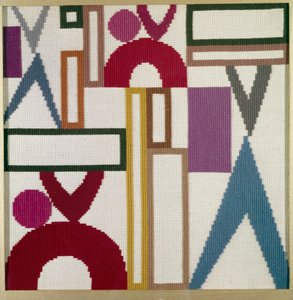 Composição com partes de triângulos, retângulos e anéis de Sophie Taeuber Arp