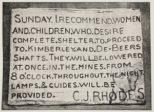 Cartaz colocado por Rhodes, fotografia atribuída a FH Hancox, Kimberley de South African Photographer