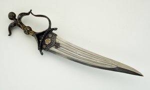 Chilanum, ou punhal (aço e ferro com incrustações de prata e ouro) de South Indian School