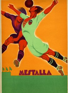 Anúncio para um jogo entre Valência e uma equipe inglesa no estádio de Mestalla no 15 de abril de 1929 de Spanish School