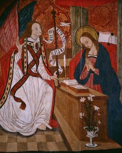 Anunciação, painel da Igreja San Andrés de Tortura, final do século XV e início do século XVI (madeira pintada) de Spanish School