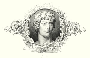 Antinous, Bithnyian Greek youth e favorito do Imperador Romano Adriano (litho) de Spanish School