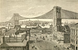 Ponte de Brooklyn, Nova Iorque, Estados Unidos da América no século XIX. De El Museo Popular publicado Madrid de Spanish School