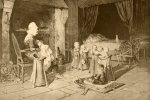 Casa de crianças em uma aldeia, depois de uma pintura de Haag, do &39;Álbum Artistico&39;, publicado c.1890 de Spanish School