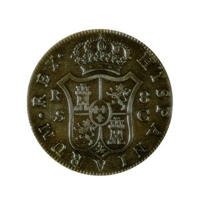 Moeda de 8 Reais Espanhóis, moeda castelhana, tocada em Sevilha durante o reinado de Carlos IV (1748-1819) de Spanish School