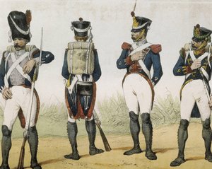 DE SOTTO, Serafim Maria, Conde de Clonard (1793 - 1862). Historia organica de las armas de Infanteria y Caballeria espanolas. 1851 - 1859. Os soldados de infantaria durante o reinado de Fernando VII de Espanha. Granadeiro, espingardeiro, sargento e chasseu de Spanish School