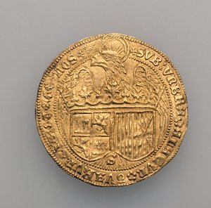 Dupla excelente de Ferdinand II de Aragão (1452-1516) e Isabella de Castilla (1451-1504), Sevilha Mint, 1475 (ouro) (ver 168057) de Spanish School