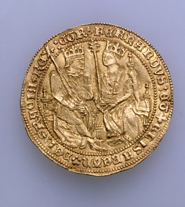 Dupla excelente de Ferdinand II de Aragão (1479-1516) e Isabella de Castille (1474-1504), Sevilha Mint, 1475 (ouro) (ver 168056)