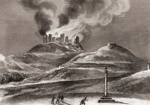 Incêndio no Mosteiro de Montearagon, Quincena, Huesca, Espanha, em 1835 (lito) de Spanish School