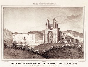 Primeira Guerra de Carlist (1833-1840): a casa ou Carlist General Tomas Zumalacarregui (1788-1835) foi ferida após o cerco de Bilbao de Spanish School