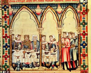 Fol.16v Banquete de Noivado, do manuscrito feito sob a direção de Alfonso X O Sábio Rei de Castela e Leão de Spanish School