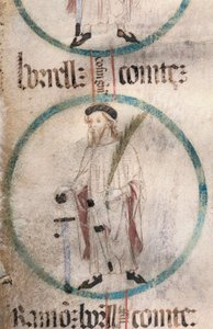 Arte gótica: retrato de Borrell II (934-992), Conde de Barcelona. Miniatura em "Genealogia de los Reyes de Aragon y Condes de Barcelona". Século XIV-XVIII. de Spanish School