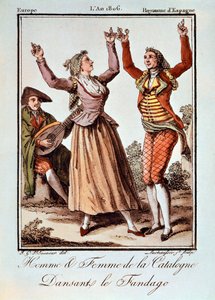 Homem e mulher da Catalunha a dançar o Fandango, Europa, Reino de Espanha de Spanish School