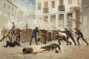 Membros da milícia nacional em Valência se recusam a se desarmar, Espanha, 1873 de Spanish School
