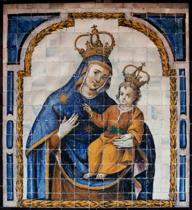 Nossa Senhora do Povo - Azulejos (faiança) por volta de 1670, por um sevillan anónimo, do convento do povo em Sevilha (Espanha) - Museu de Belas Artes de Sevilha, Espanha de Spanish School