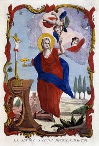 Retrato de Santa Lúcia (olhos sobre um plano e palma de um mártir) - Gravura espanhola de Spanish School