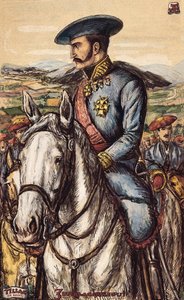 Retrato de Tomas Zumalacarregui (1788-1835), militar do Exército de Carlist durante a Primeira Guerra (1833-1840) (litografia) de Spanish School