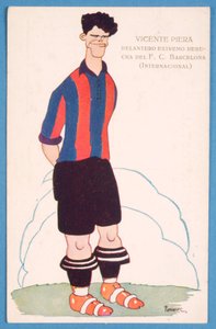 Postal representando uma caricatura do jogador de futebol espanhol Vicente Piera de Barcelona de Spanish School