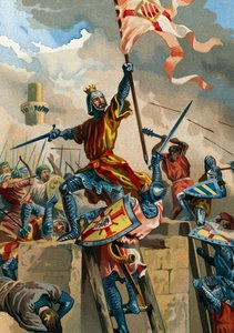 Ramon Berenguer IV, conde de Barcelona, capturando Tortosa dos muçulmanos em 1148 de Spanish School