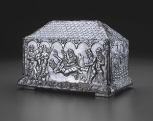 Caixão Relicário dos Santos Adriano e Natália, c.1150 (núcleo de prata e carvalho) de Spanish School