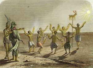 Sacrifício de um cervo ao sol pelos índios da Flórida de Spanish School