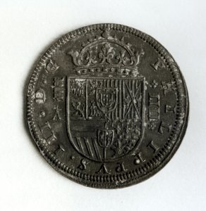 Moeda de quatro moedas de prata do reinado de I Filipe III de Espanha e Portugal (1578-1621) (prata) de Spanish School