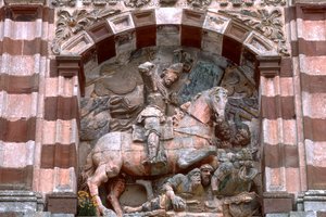 Estátua, de, um, cavaleiro, ligado, horseback