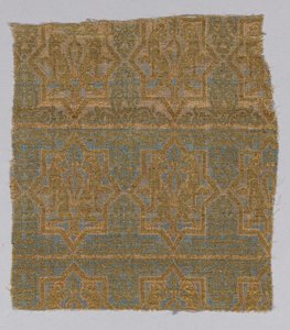 Fragmento de tecido do Chasuble de San Valerius (seda, substrato animal dourado ao redor de um núcleo de seda) de Spanish School